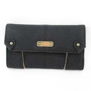 Max Studio Wallet Women Black Faux Leather Flap Bifold Clutch